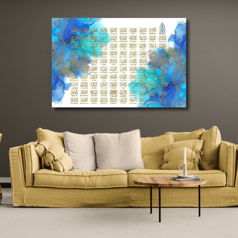 99 Names of Allah-Framed Islamic Wall Decor-Giclée Fine Art On Canvas