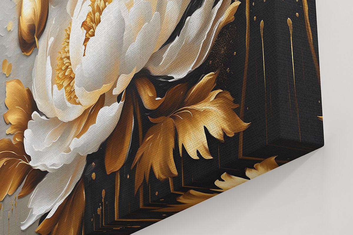 Peony Canvas Wall Art Prints - Gold And White