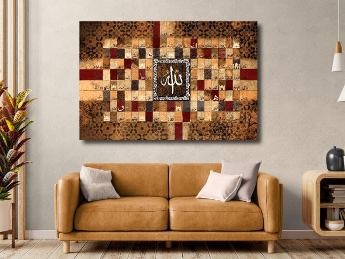 99 Names of Allah-Framed Islamic Wall Decor-Giclée Fine Art On Canvas