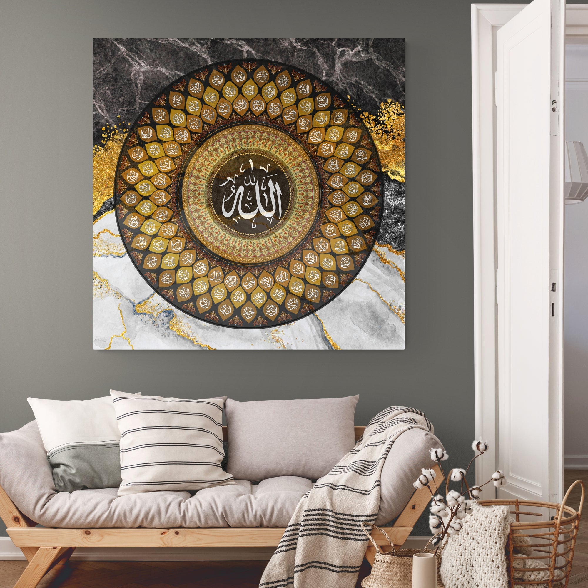 99 Names of Allah-Framed Islamic Wall Decor-Giclée Fine Art On Canvas