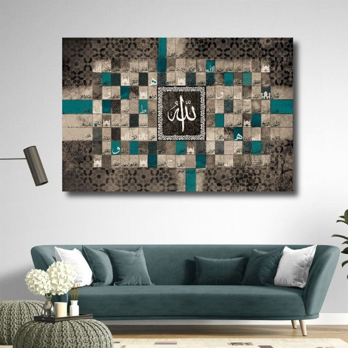 99 Names of Allah-Framed Islamic Wall Decor-Giclée Fine Art On Canvas