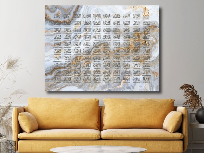 99 Names of Allah-Framed Islamic Wall Decor-Giclée Fine Art On Canvas